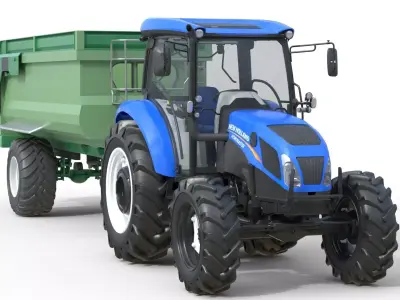 New Holland WorkMaster Tractor and Tippin Trailer Low-poly 3D model