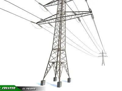 Lowpoly Modular Power line Pole 3D model Low-poly 3D model