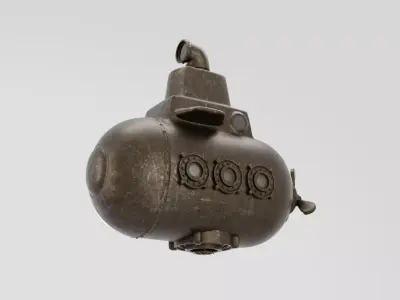 Steampunk submarine High poly 3D model Low-poly 3D model