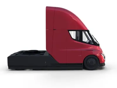 Tesla Truck with Chassis Interior and Trailer Red 3D model