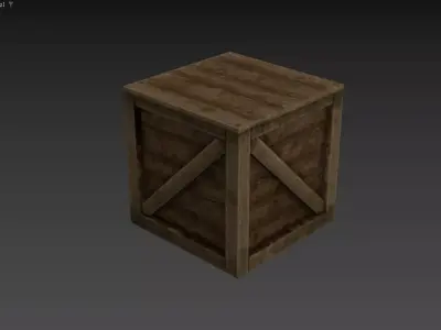 The image shows a 3D model of a wooden crate Low-poly 3D model