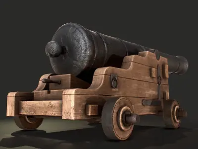 Old Iron Naval Cannon Low-poly 3D model