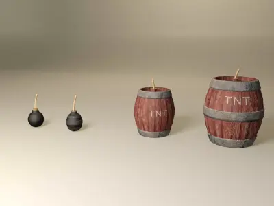 Medieval fantasy pirate bombs and explosive barrels pack Low-poly 3D model