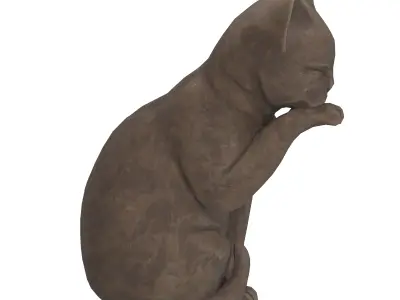 Grooming cat wood statue Low-poly 3D model