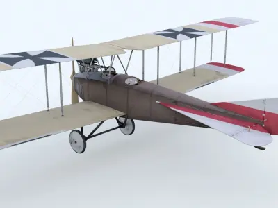 AlbatrosBI biplane with stripes Low-poly 3D model