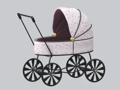 Doll carriage Dolls and their accessorizes  PBR model Low-poly 3D model