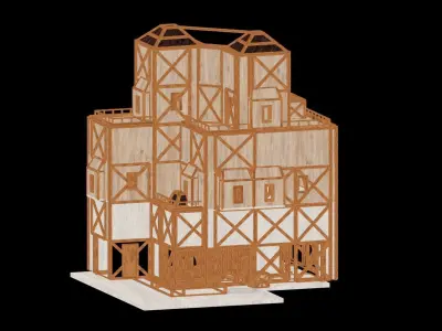 Medieval Low Poly Building Castle Wooden Village Stone House 21 Low-poly 3D model