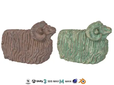 Garden ram rusted statues Low-poly 3D model
