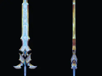 Handpainted Fantasy Holy Sword Low-poly 3D model Low-poly 3D model