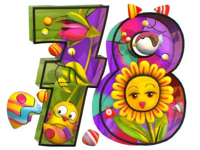 Cartoon 3D illustration Number 7 8 Bird Flower Low-poly 3D model