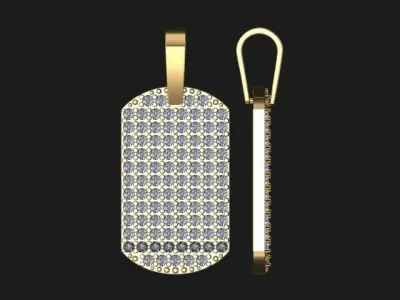 Flat Dainty Dogtag ID Bar Diamond Cluster Pendant 3D print model