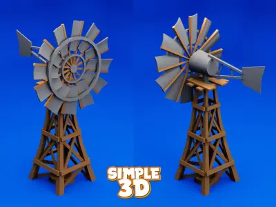Windmill - Rigged and animated Low-poly 3D model