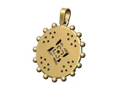 Diamond clusters floral star beaded coin pendant charm 3D print model