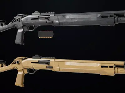 Long Shotgun 04 Black and Sandal Single Mat All PBR Unity UE  Low-poly 3D model