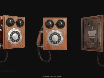 Wooden Antique Phone Low-poly 3D model