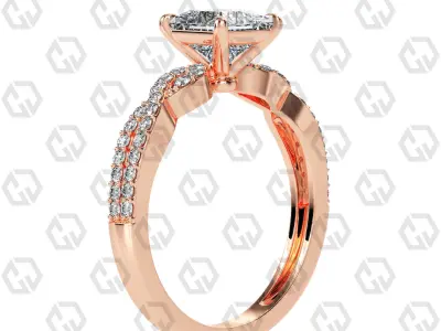 Ring 148 Princess shape twisted shank pave set ring 3D print model