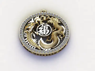 Dragon and Phoenix pendant jewelry  3D model