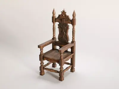 Medieval Wooden Throne - Game-Ready Low-poly 3D model