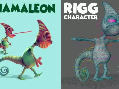 Chamaleon character rigg Low-poly 3D model purchase