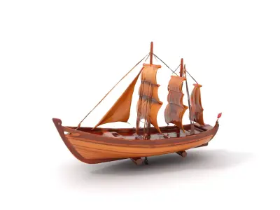 Wooden Sailing Ship Model Pack with Detailed Textures Low-poly 3D model