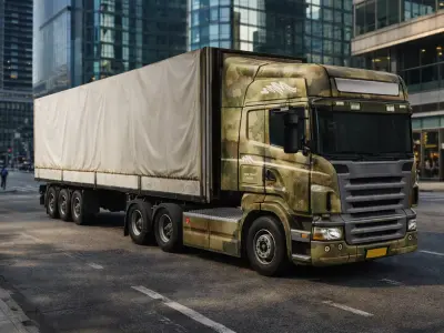 Realistic Heavy Truck with beige trailer Low-poly 3D model