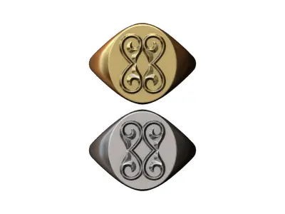 Oval signet ring with double floral scroll ornaments 3D print model