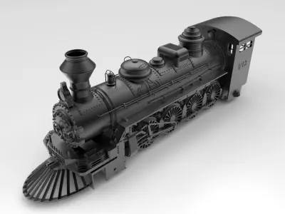 locomotive steam on tracks 3D model