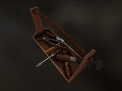 Retro wooden agricultural tool box  Low-poly 3D model