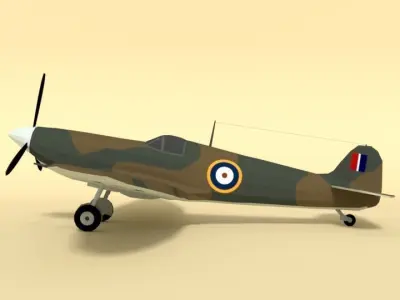 Low Poly Cartoon Supermarine Spitfire MKII  Airplane Low-poly 3D model
