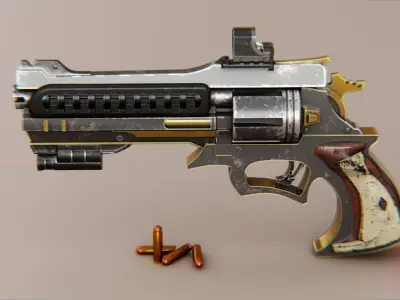 vintage stylized revolver low poly Low-poly 3D model