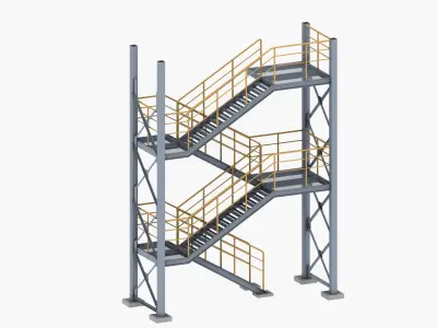 Fire Escape Stair PBR Unwraped Modular Two Levels 3D model
