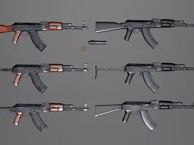 AK74 Russian Game Ready 6 Variations Low-poly 3D model