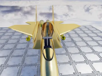 Golden F15 Fire Jet Fighter Game Ready FBX OBJ Blender Low-poly 3D model