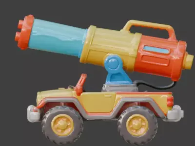 Stylized Water Cannon Battle Jeep 3D Model Low-poly 3D model