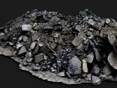 debris ruins destroyed asphalt concrete pile PBR photogrammetry Low-poly 3D model
