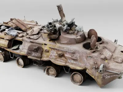 Destroyed BTR-80 wheeled amphibious armoured personnel carrier 3D model get