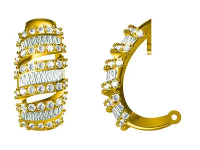 JCD format Antique shape earrings baguette cut diamond earrings 3D print model