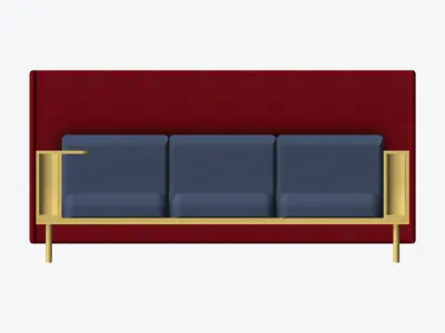 Sofa - Contemporary - Flame - - Work Shelf - Left Low-poly 3D model