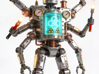 Industrial Multi Arm Atompunk Repair Droid 3D Model Low-poly 3D model