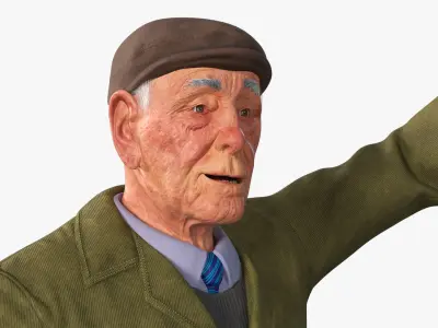 Waving Old Man with Stick 3D model