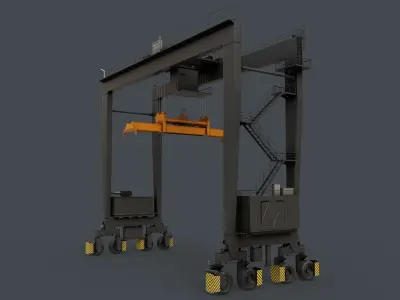 PBR Rubber Tyred Gantry Crane RTG V2 - Black Low-poly 3D model