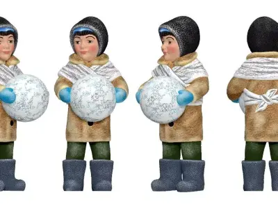 001365 serious kid with a big snowball 3D model