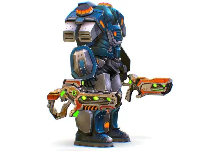 Low Poly Cyborg Soldier with Automatic Rifle and Pistol - 3dsMax Low-poly 3D model purchase
