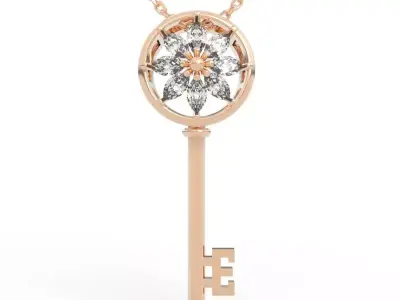 Premium Marquise Diamond Flower Key Pendant Necklace 3D print model