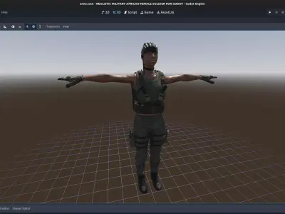 Realistic Military African Female Soldier For Godot Low-poly 3D model