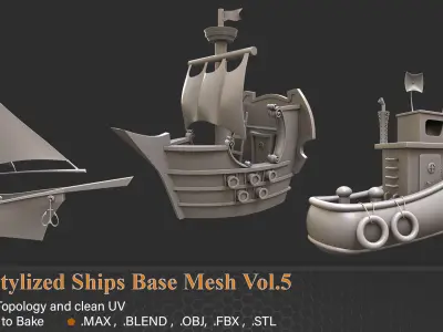 20 Stylized Ships Base Mesh vol-05 3D model