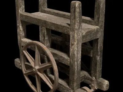 Antique Wooden Industrial Factory Lumber Cart Game Ready Low-poly 3D model