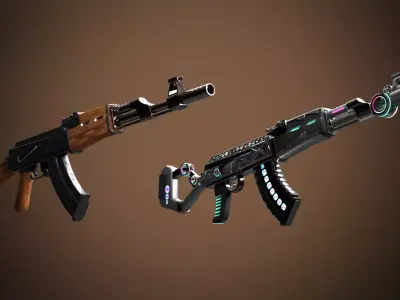 Sci-fi  Classic AK rifles 3D models pack Low-poly 3D model