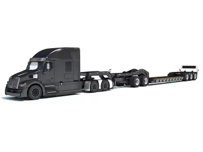 Heavy Truck with Lowboy Trailer 3D model buy