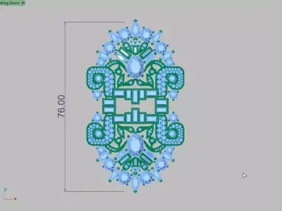Symmetrical Diamond and Gold Brooch 3D print model